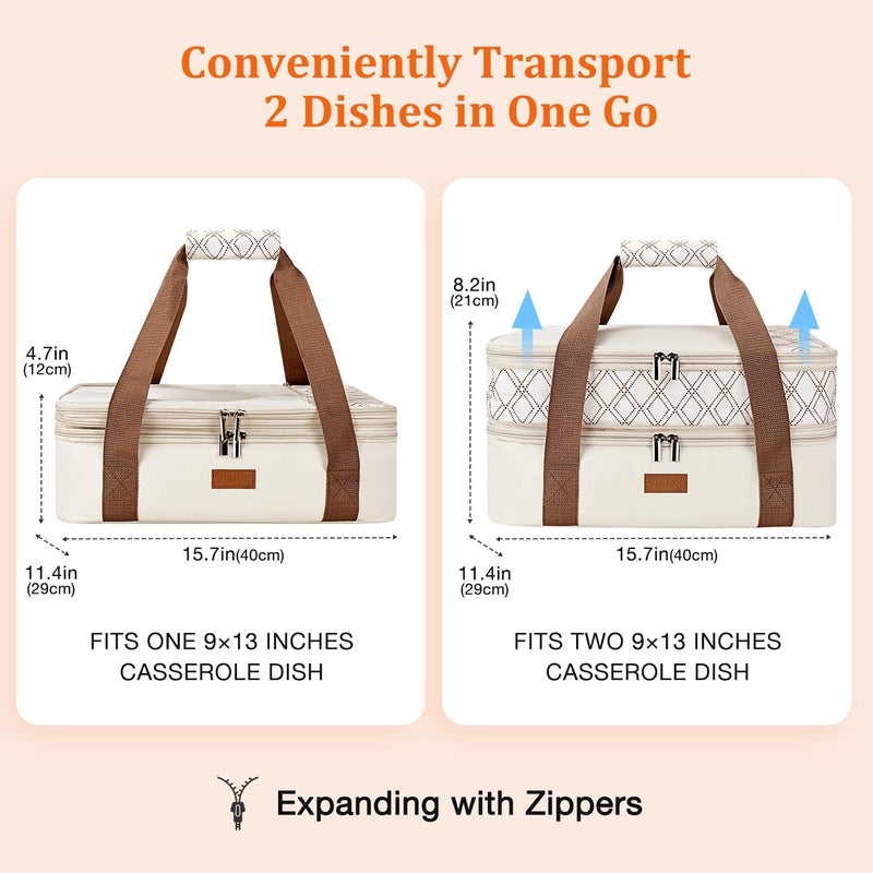 Vuudh Expandable Casserole Carrier Bag - Double Decker Food Bag, Insulated Casserole Carrier for Hot or Cold Food, Lasagna Holder Tote for Picnics,Beaches,Traveling or Gifts - Image 3